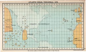 Toscanelli map of the Atlantic 1474 (actual map interposed)