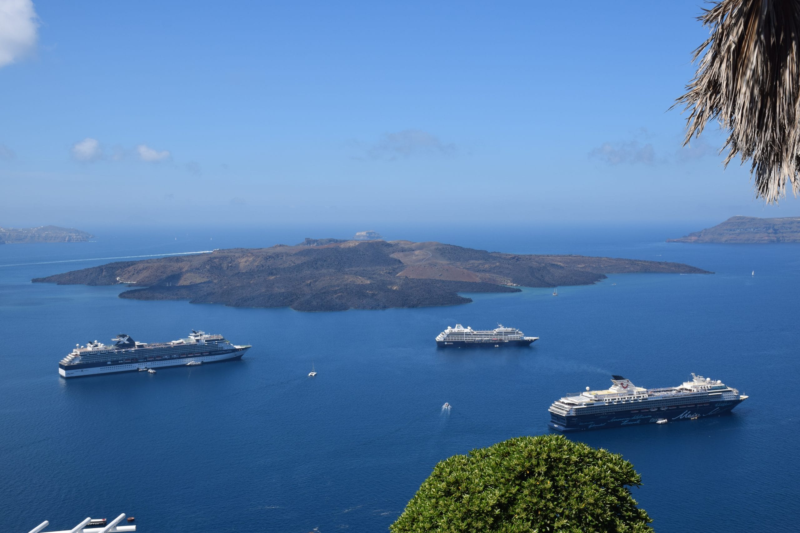 several ships in the caldera at Santorini