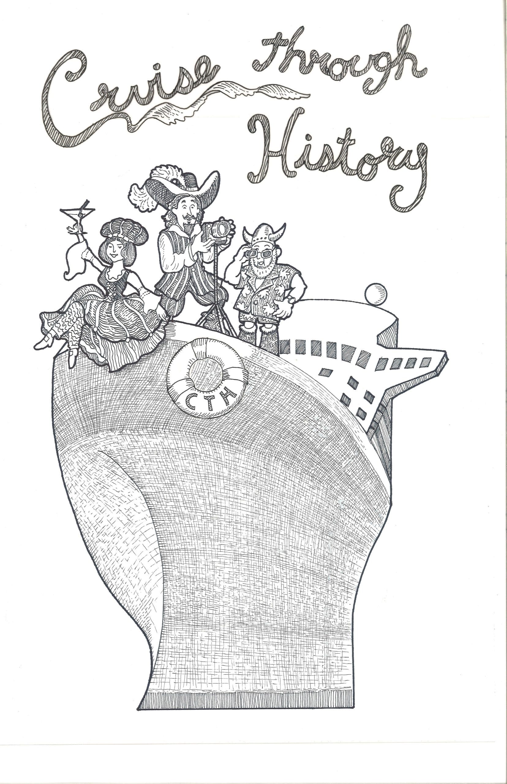 Line drawing of Cruise Through History Logo created by Dana Verkouteren
